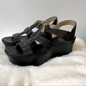 Michael Kors Platform Sandals, Size 7.5, Black with Gold